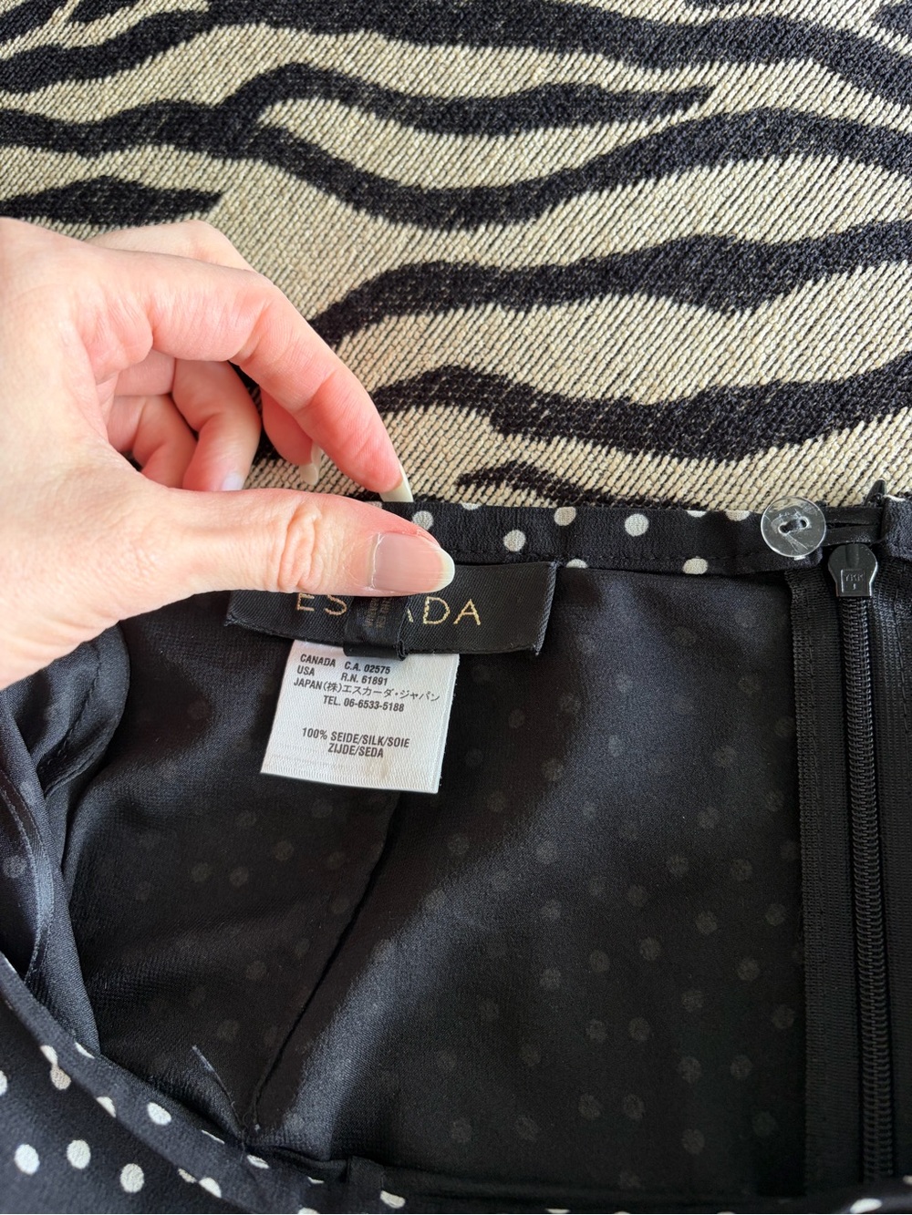Escada Black and White Polka Dot Midi Skirt with Ruffles - Picture 7 of 7